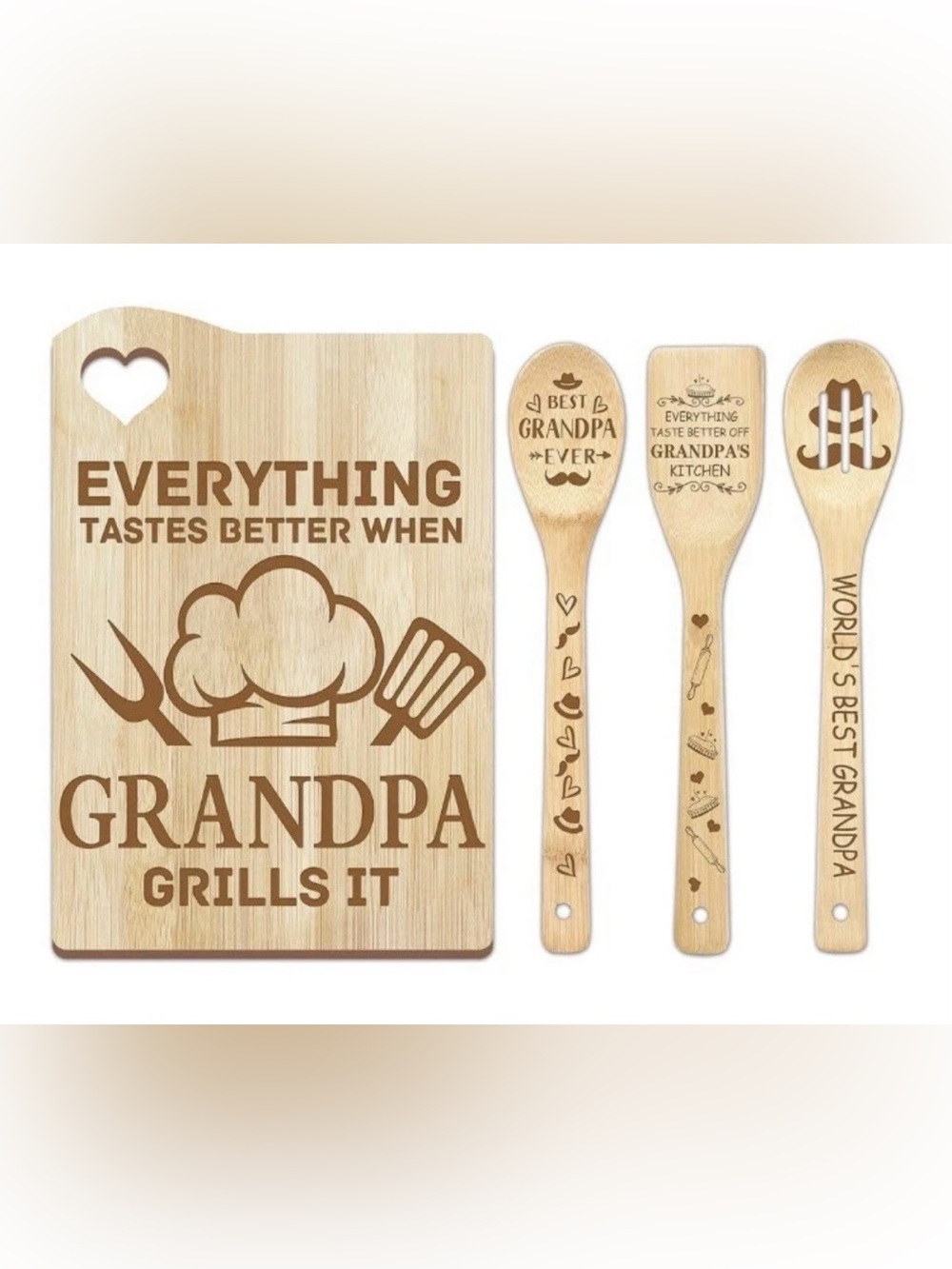 Grandpa Bamboo Cooking Utensil Set in Natural Wood